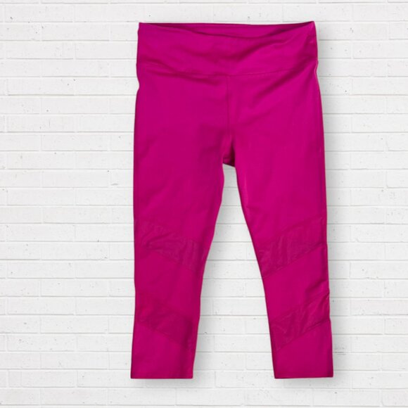 FABLETICS Mid Rise Mesh Insert Cropped Leggings Leggings Fushia Pink L / XL - Picture 1 of 3